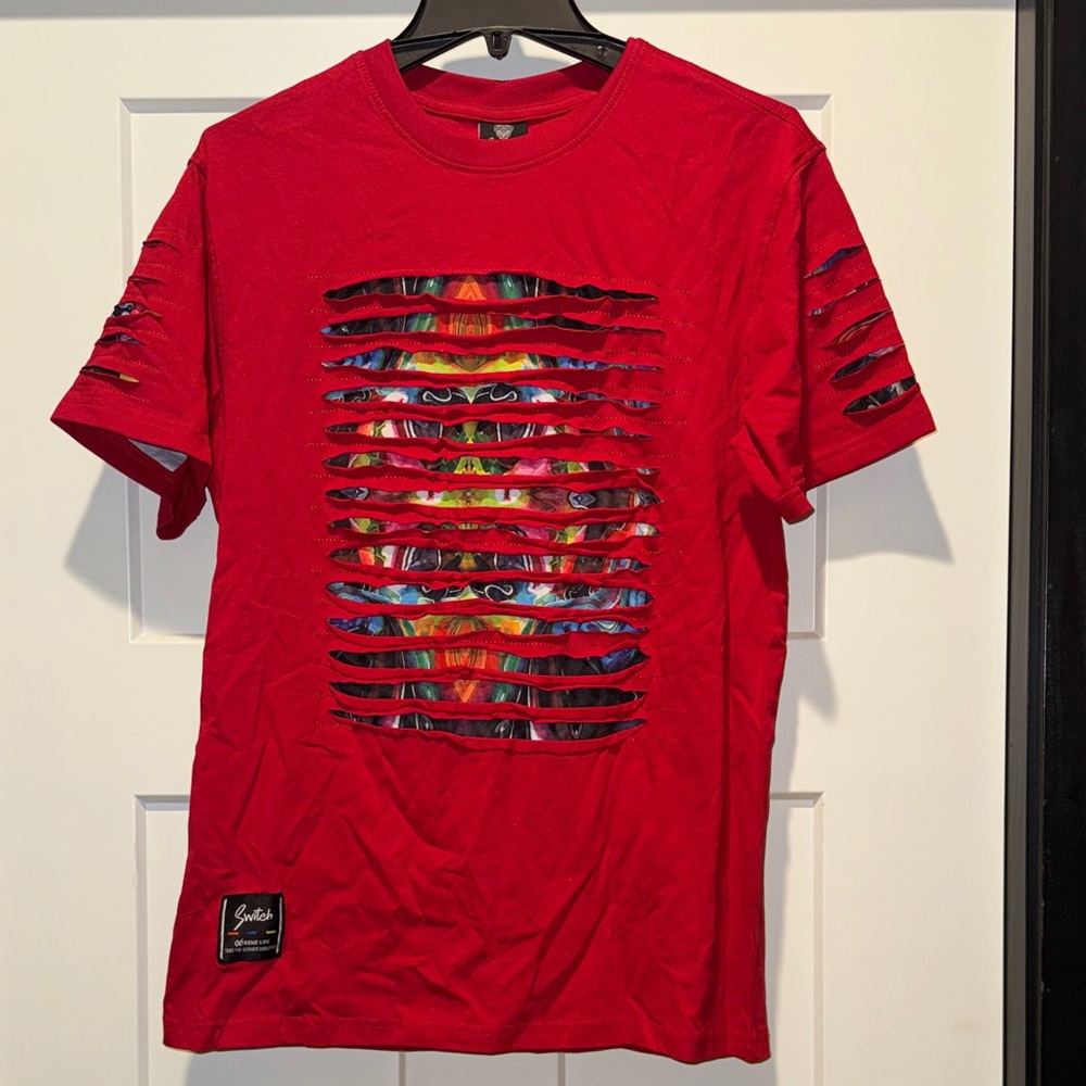Red Graphic Cut-Out Men's Shirt